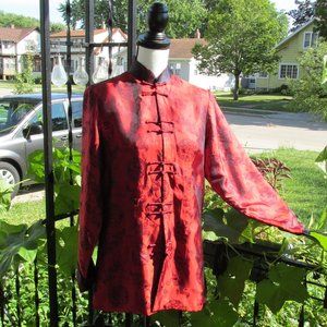Red and Black Mandarin Style Shirt with Dragons